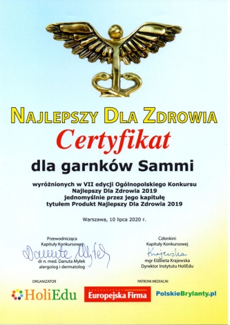 Produkt Najlepszy Dla Zdrowia - takim tytułem nasz garnek został wyróżniony w Ogólnopolskim Konkursie w 2019 roku